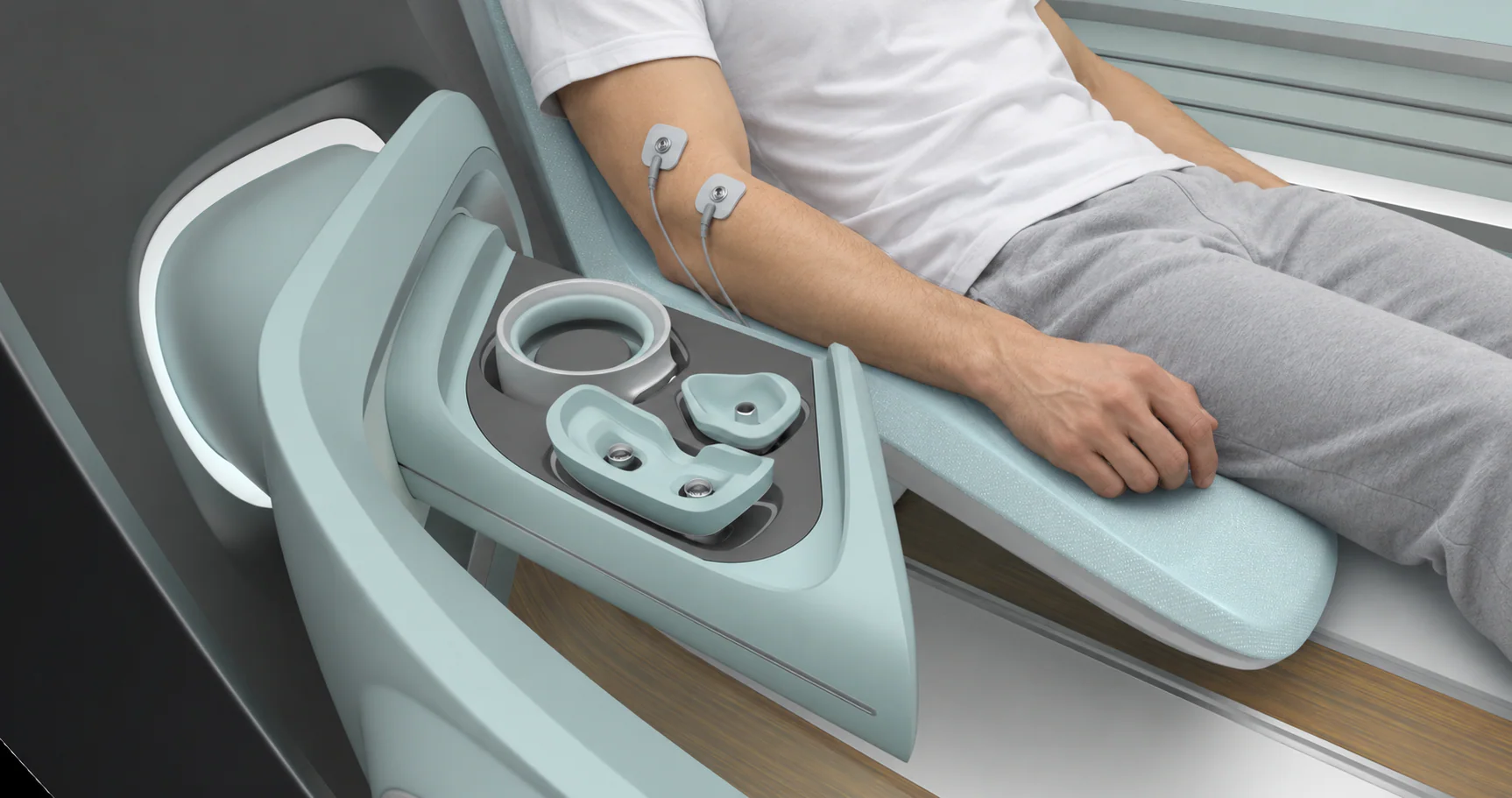 Nahansicht integrierter Diagnosegeräte und Sensoren neben dem Untersuchungssitz.